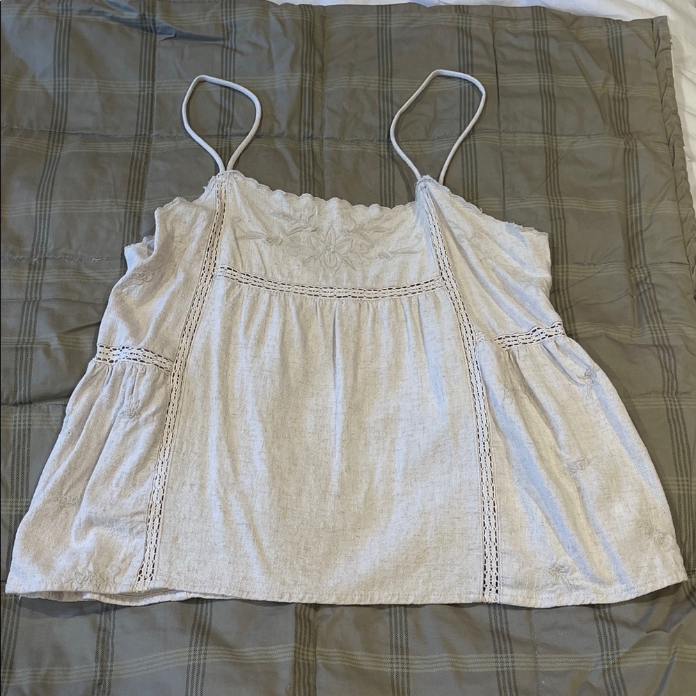 Dex Cream Linen Blend Camisole with Lace Accents